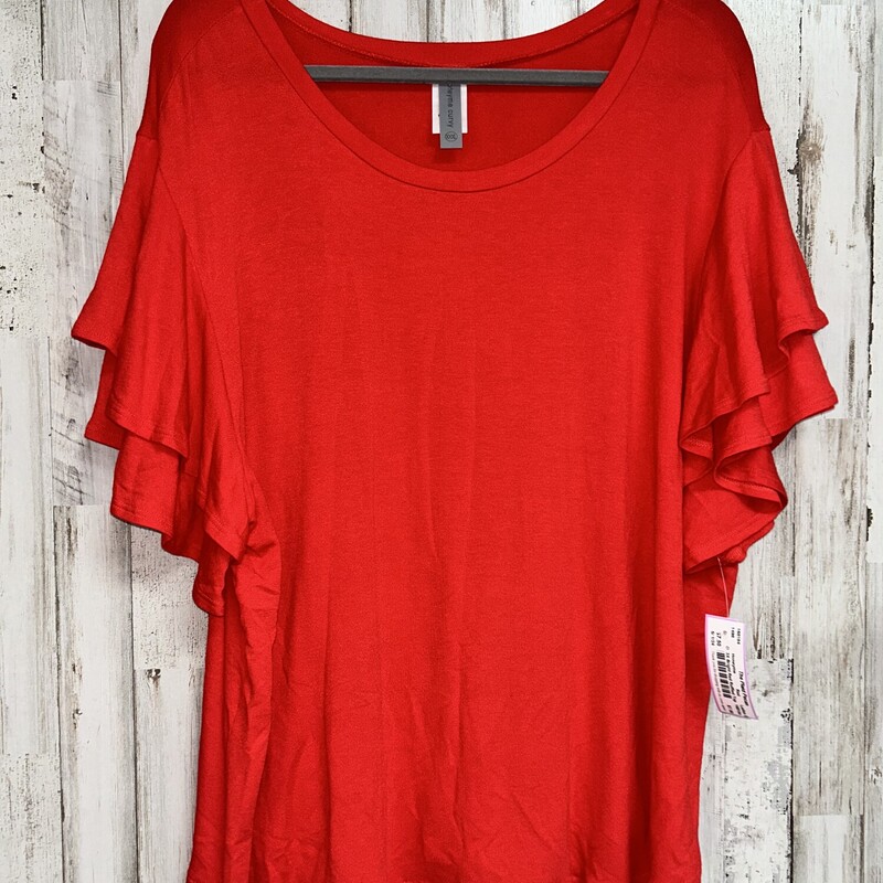 3X Bright Red Ruffled Top