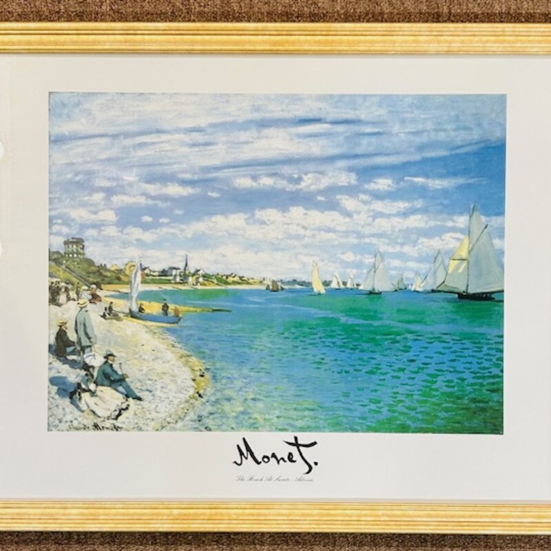 Claude Monet The Beach At Sainte Adresse
Gold, White, Blue
Size: 22x18H