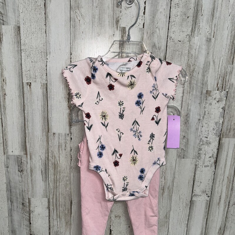 6/9M 2pc Floral Ribbed On, Pink, Size: Girl 6-12m