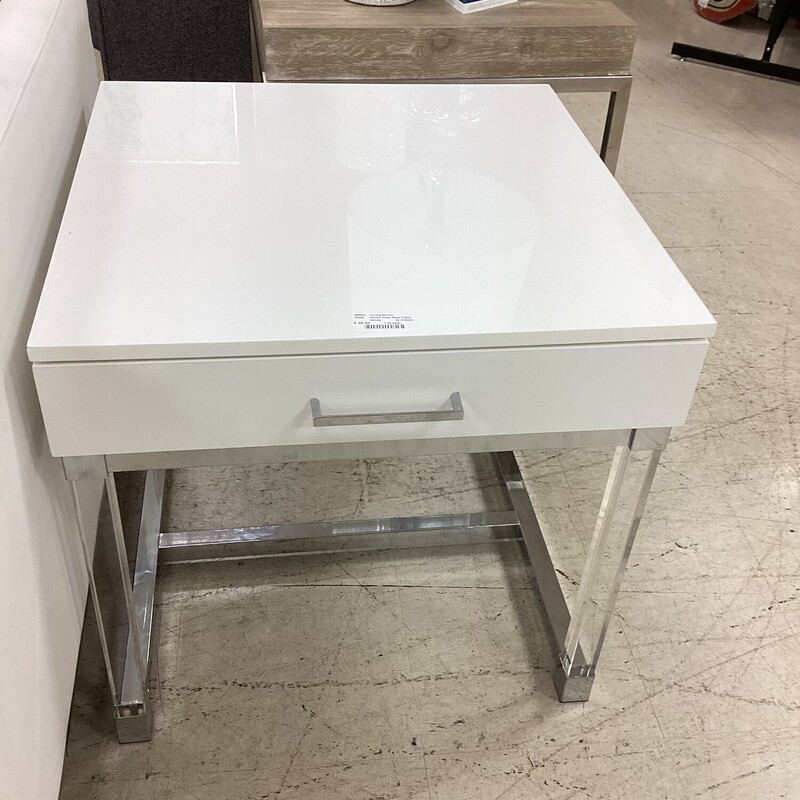 White Plexi End Table, White, 1 Drawer
24 in w x 25 in d x 24 in t
