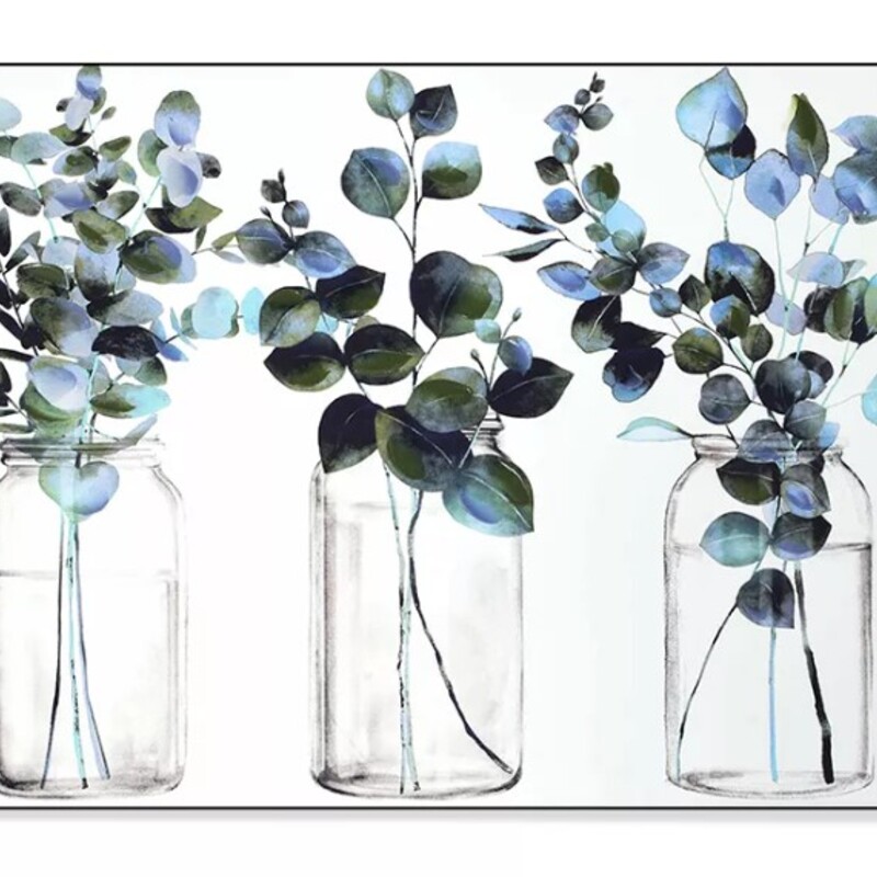 Eucalyptus In Jars on Canvas
White Lavender Navy
Size: 36x27H