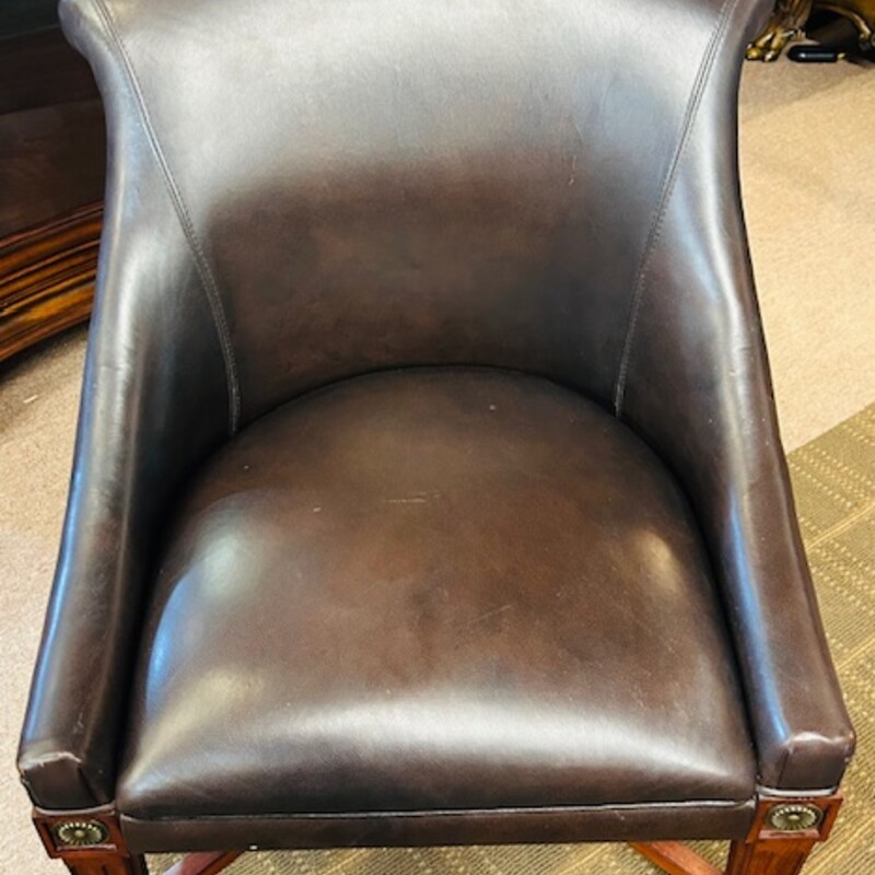 Bombay Leather Club Chair
Brown Brass Size: 23 x 19 x 34H
As Is - light scratching in leather