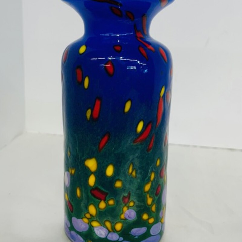 Mad Art Blown Speck Vase
Blue, Green, Red and Yellow
Size: 3 x 7H