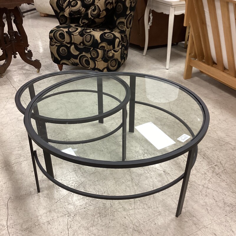 Metal Glass Coffee Table, Blk, S/2 Nestin
36 in rd x 18 in t