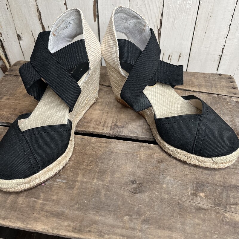 Wedge Sandals, Black, Size: 6.5