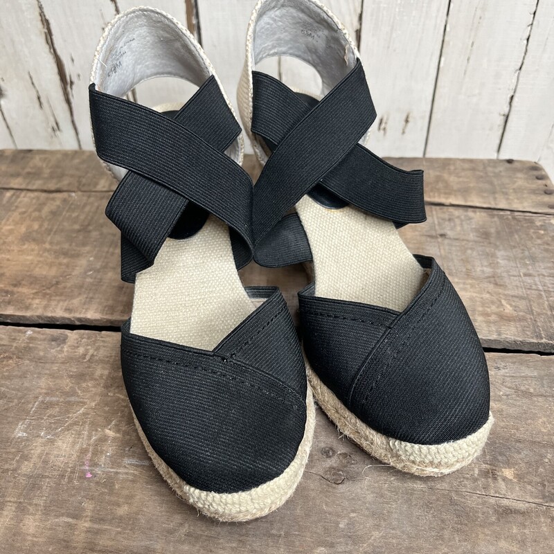 Wedge Sandals, Black, Size: 6.5