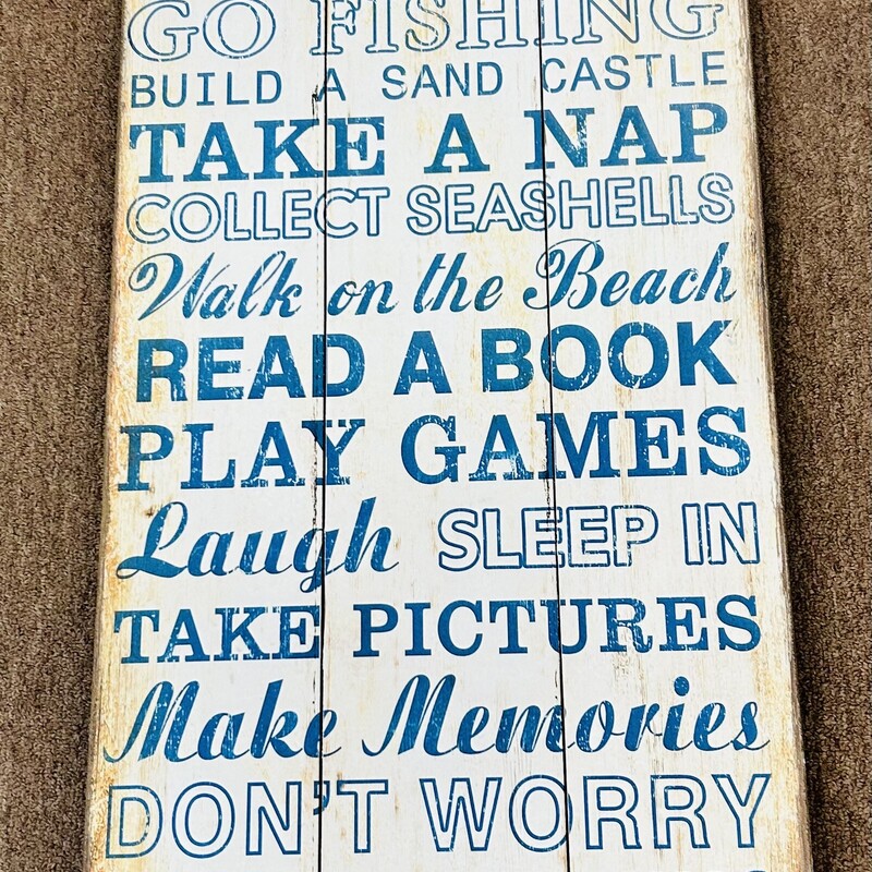 Wood Beach Rules Sign
Blue White
Size: 15 x36 H