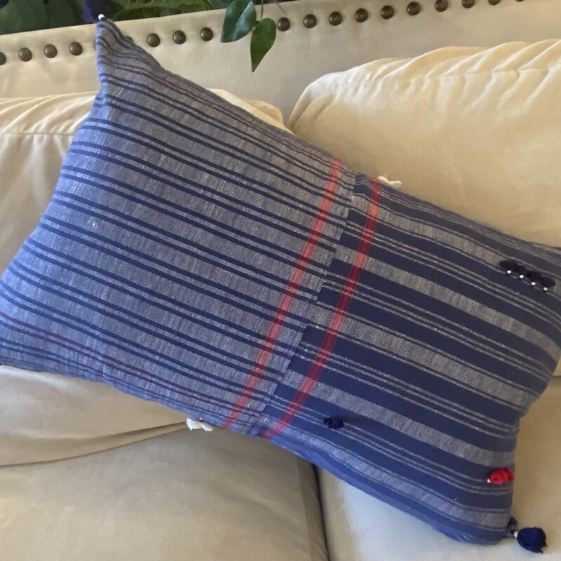 Pillow Injiri Striped Down, Blue & White, Size: 24x16