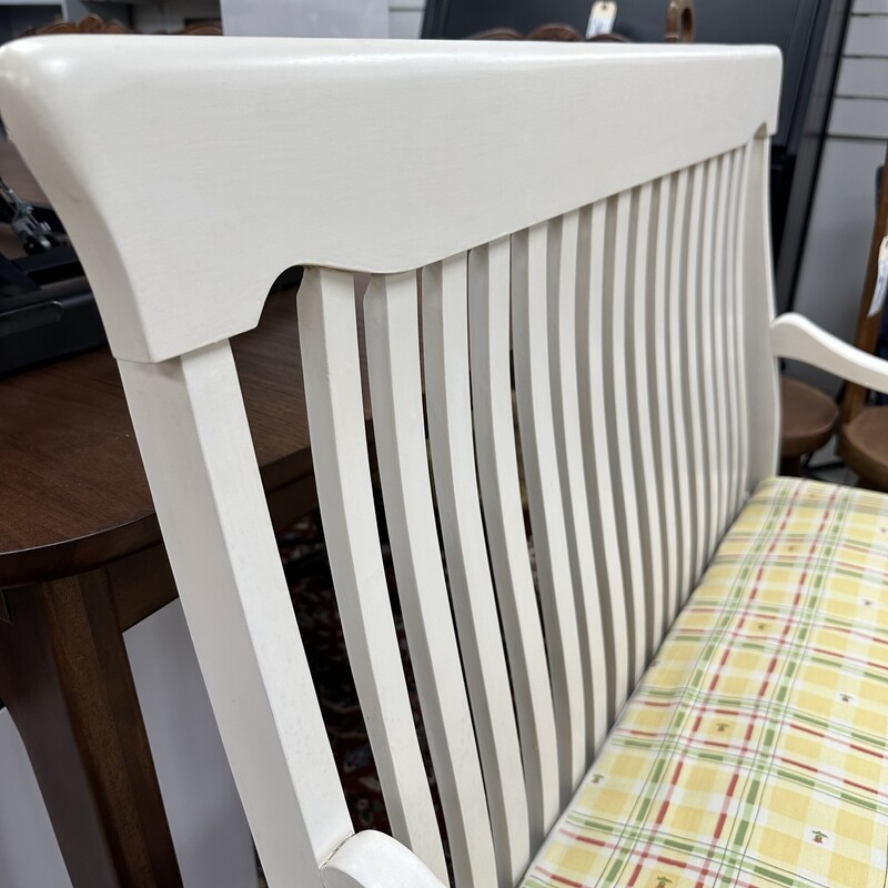 Wooden Upholstered Bench, White with Yellow Upholstery
Size: 41x24x39