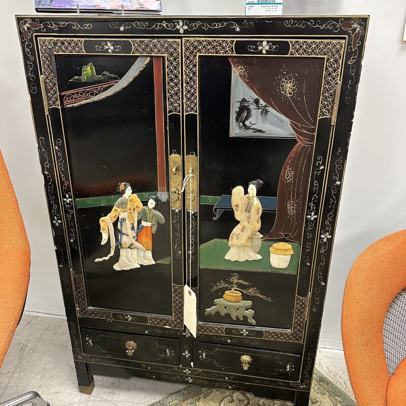 Asian Lacquer Cabinet, Black
Size: 13Dx26Wx41H