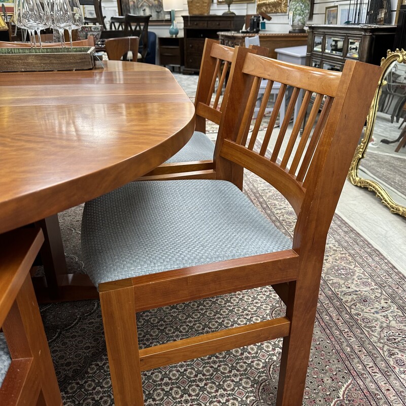 Charles Webb Dining Table Set, Cherry Wood. includes the 48in round table, two 12in leaves, and six chairs. Sold as a SET.