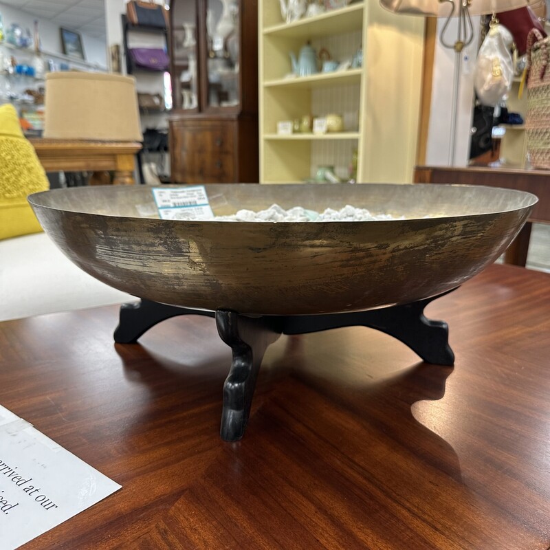 Brass Bowl +stand +stones, Vintage. Could be used as a plant stand or mini fire pit!<br />
Size: 20W