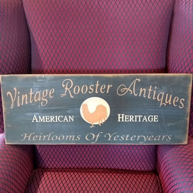 Vintage Rooster Antiques

Primitive Vintage Rooster Antiques sign with black background and gold lettering.

Size: 10 in wide X 24 in long