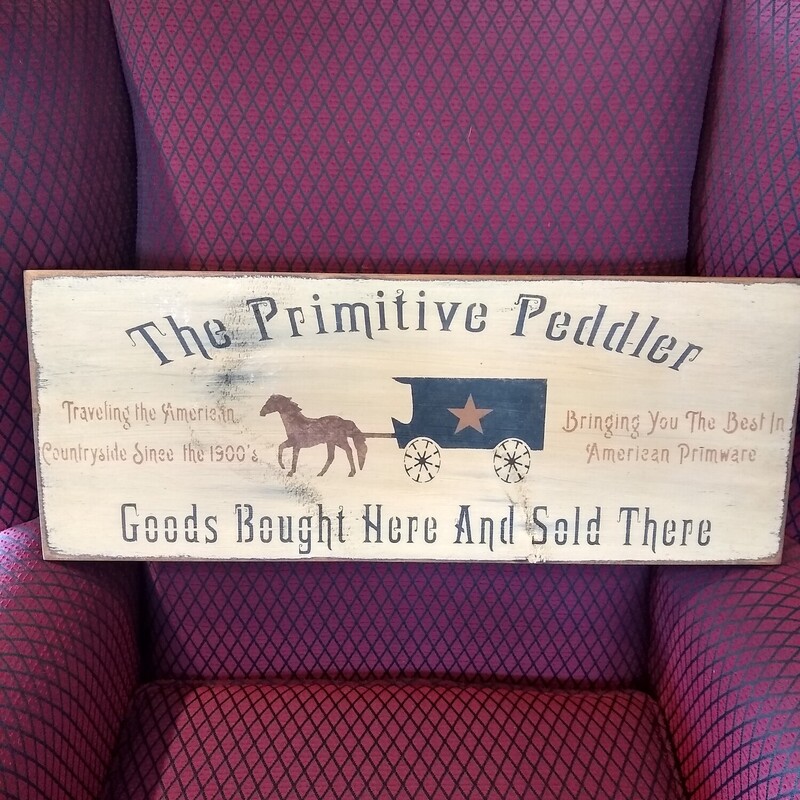 Primitive Peddler Sign

Primitive Peddler sign with ivory color background and black and gold accents.

Size: 10 in wide X 24 in high