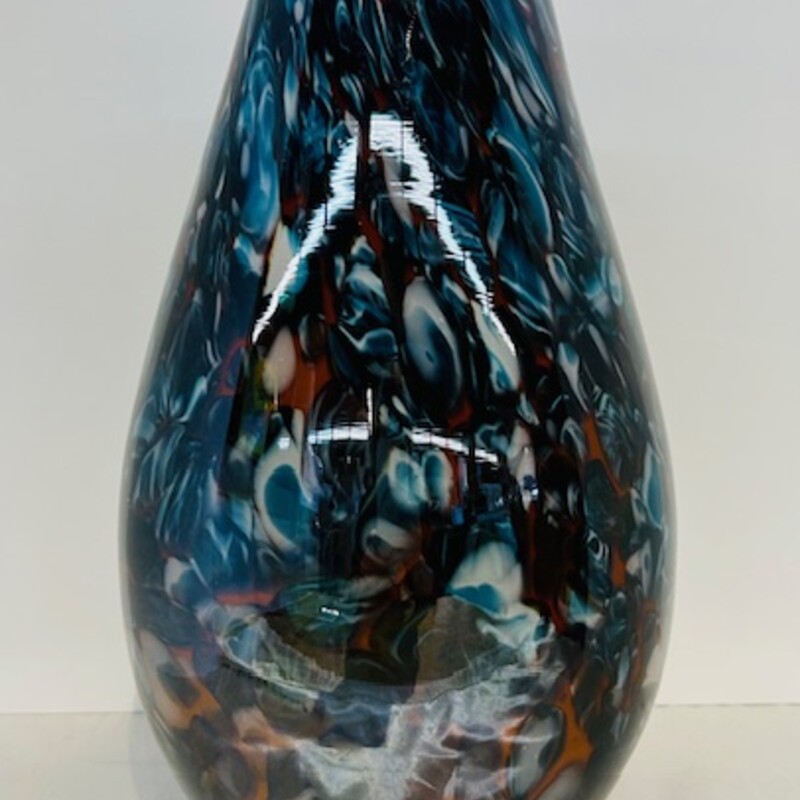 Blown Smeared Dot Vase
Blue, Orange, White
 Size: 7x14H