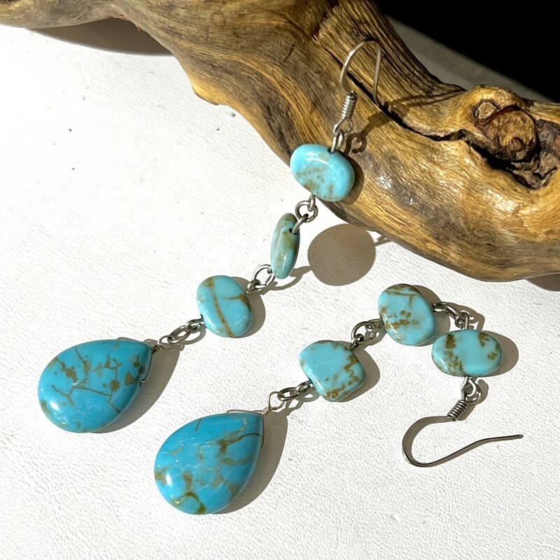 Earrings, 4 Stone Blue Drops.