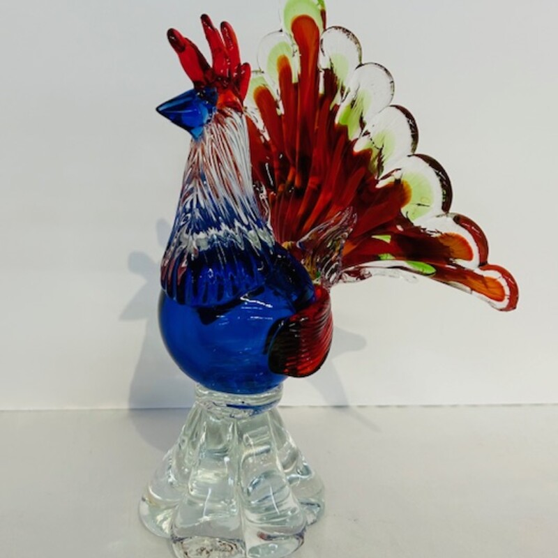 Artisan Blown Glass Rooster
Clear Blue Orange
Size: 6.5x8.5H