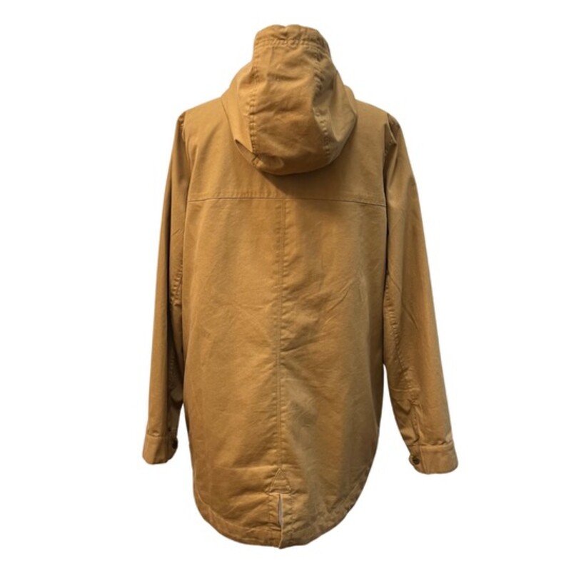 Toad&Co Tangerine Falls Jacket<br />
Hooded with Flannel Lining<br />
Zippered Pockets<br />
Organic Cotton<br />
Color: Camel<br />
Size: Large