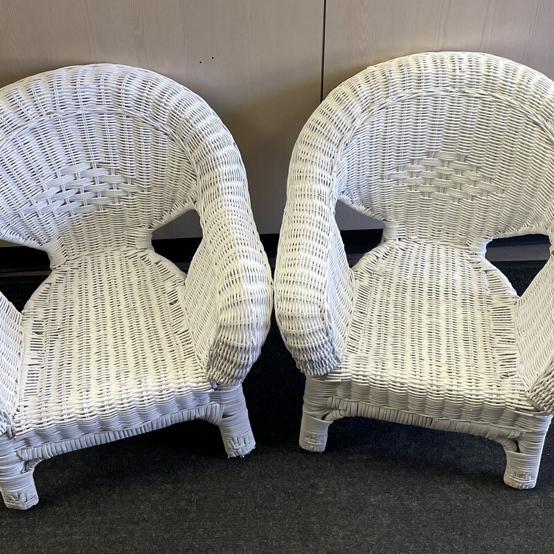Childrens Wicker Chairs, White, Size: 2 Pcs