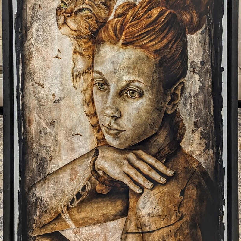 Melissa Morgan Obsession Painting on Wood Panel
Brown Tan Black Size: 26.5 x 38.5H
New Mexico Artist
Olive oil, india ink, and oil on wood panel
Retails: $2350+