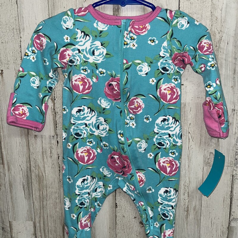 0/3M Teal Floral Sleeper, Teal, Size: Girl NB-3m