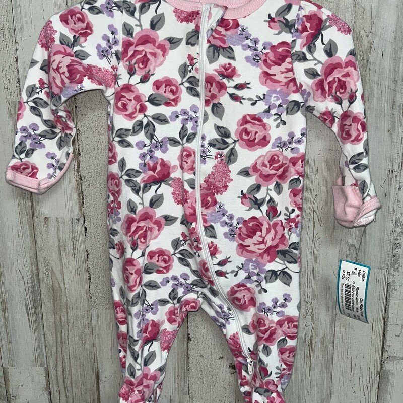 0/3M Pink Floral Sleeper, White, Size: Girl NB-3m