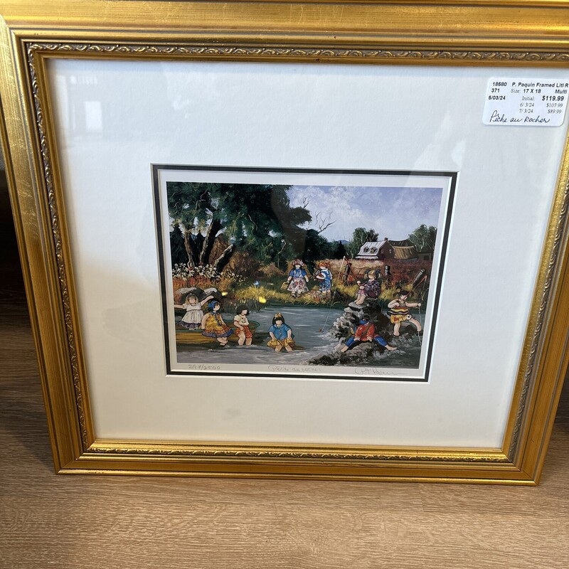 P. Paquin Framed Litho, Peche au Rocher. Signed and nymbered 294/2500
Size: 17 X 18