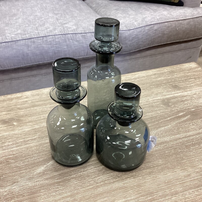 S/3 Gray Glass Jars