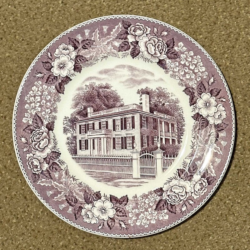 1955 Nashua Centennial Plate
Dipicting the Spaulding House, Abbot Square.
Built in 1803, the home of Daniel Abbott, known as the Father of Nashua.
Purple  - 10 In Round.