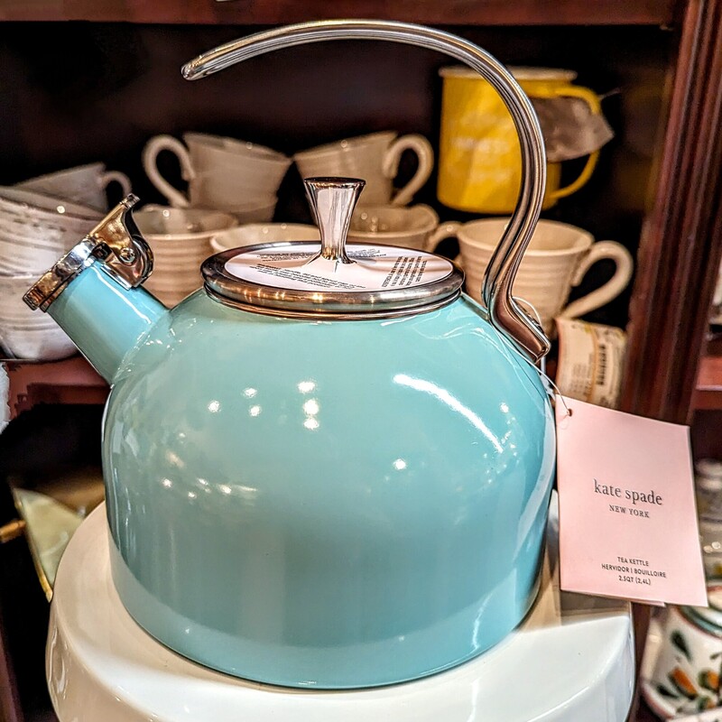 Kate Spade Lenox Tea Kettle
Turquoise Silver
Size: 7.5x9H