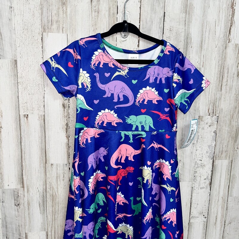 3 Blue Dino Print Dress, Blue, Size: Girl 3T
