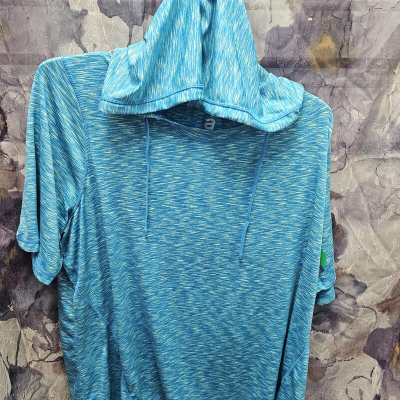 Activewear style top in blue with short sleeve and hoodie