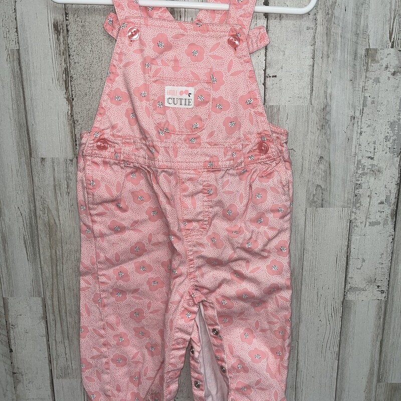 12M Pink Floral Overalls, Pink, Size: Girl 6-12m