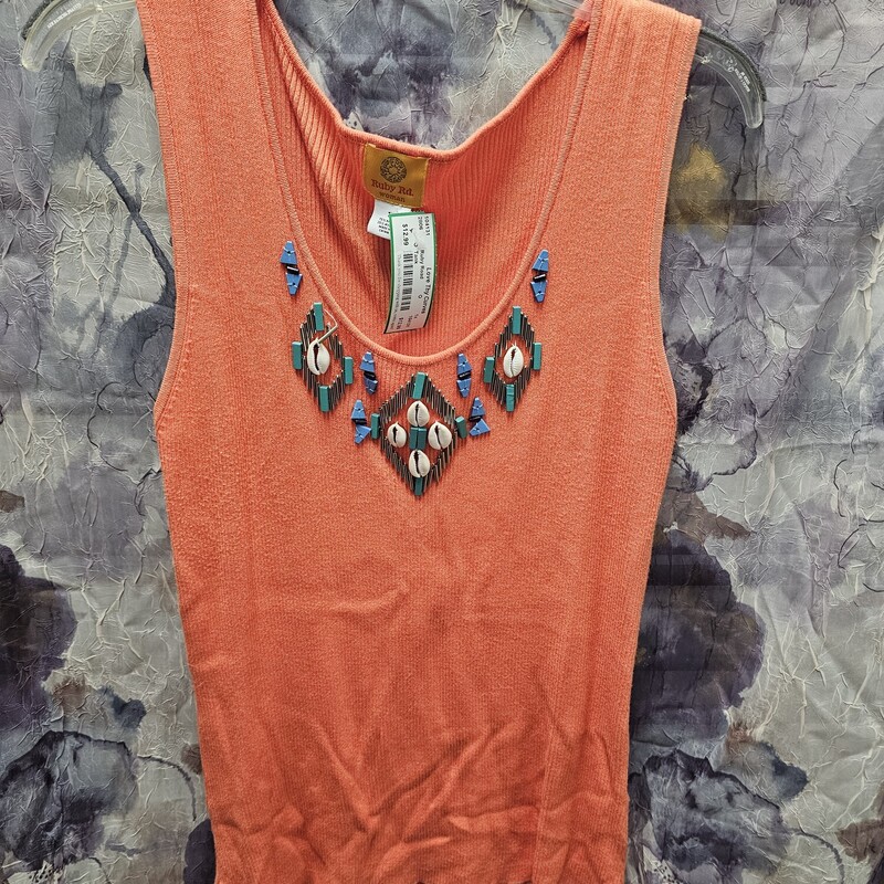 Ribbed tank in orange with beadwork on the chest panel