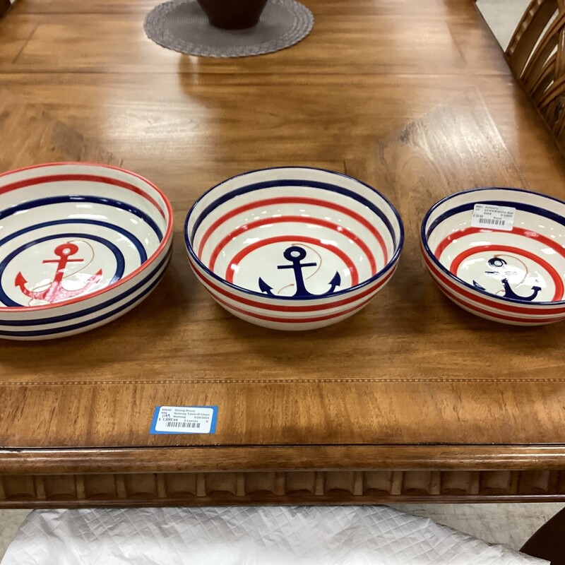 S/3 R/W/B Anchor Bowls, R/W/B, Round
largest: 12in wide
