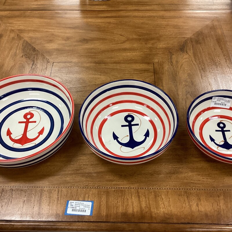 S/3 R/W/B Anchor Bowls, R/W/B, Round
largest: 12in wide