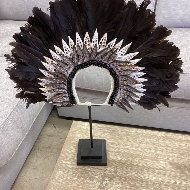 African Headress Feathers, Black, On Stand
17in wide x 4in deep x 21in tall