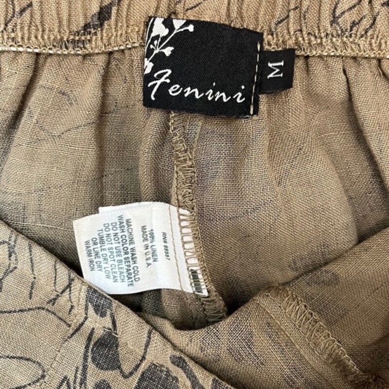 Fenini Floral Print 100% Linen Pants<br />
Colors: Coffee and Soft Black<br />
Size: Medium