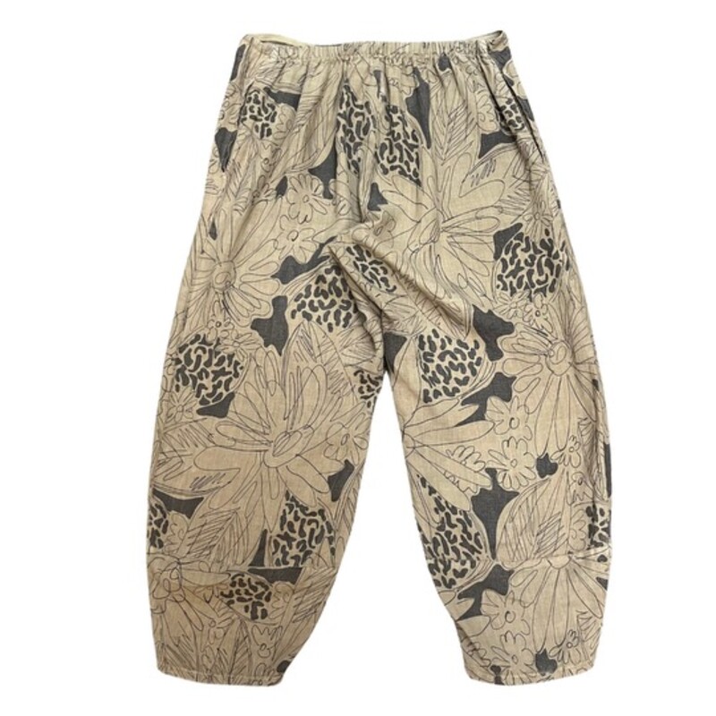 Fenini Floral Print 100% Linen Pants<br />
Colors: Coffee and Soft Black<br />
Size: Medium