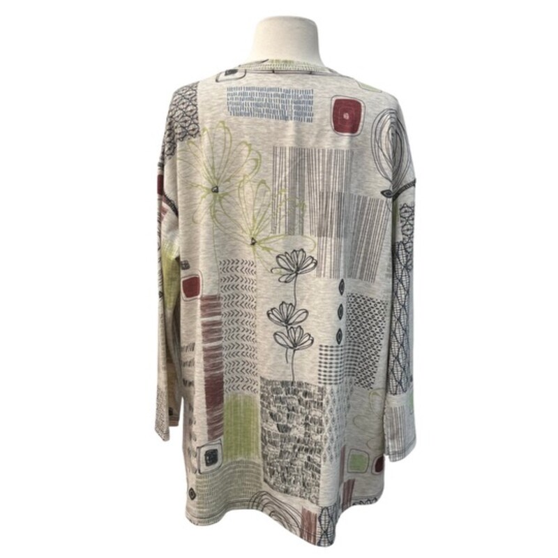 Jess & Jane Tunic Top
Floral Print with Stitch Detail
Oat, Lime, Black and Merlot
Size: Large