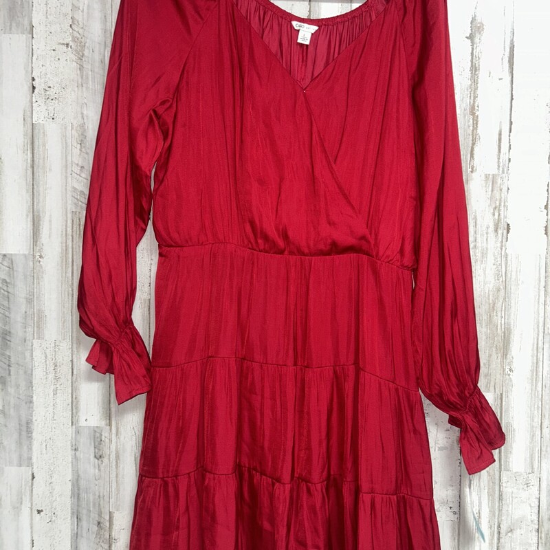 L Red Satin Tier Dress