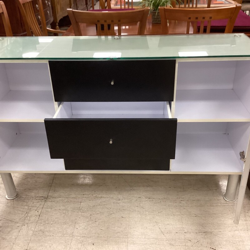 Glass Top Buffet, Glss/Blk, 2 Dr/3 Dwr<br />
59 in w x 18 in d x 36 in t
