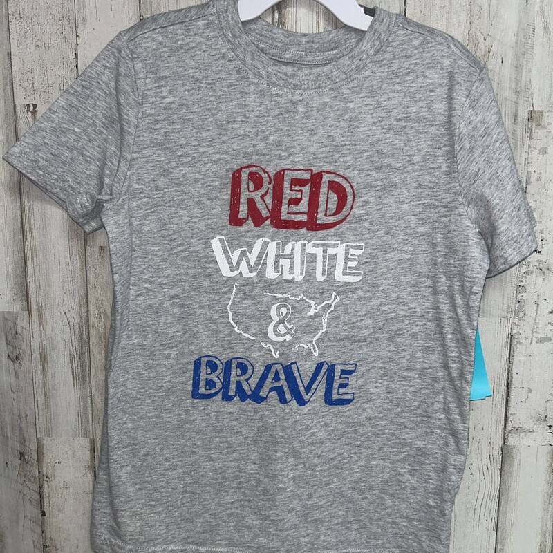 6/7 Red White & Brave Tee, Grey, Size: Boy 5-8