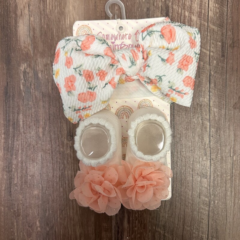 NEW Bow/Baby Socks Set, Peach, Size: Baby 0-3M