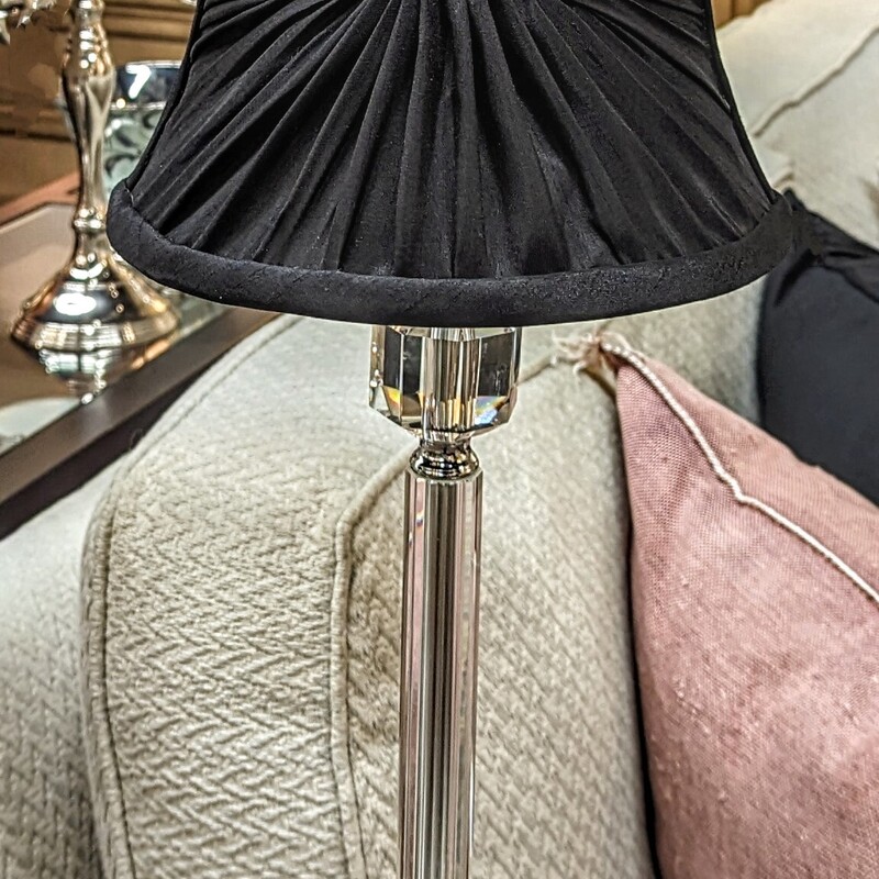 Glass Base Lamp with Jeweled Pleated Shade
Clear Black
Size: 9 x 28H