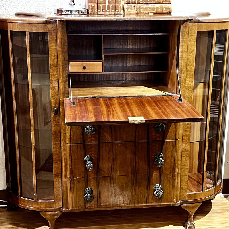 Vintage Secretary Cabinet, Wood, 2 Cabinets, 3 Drawers, Size: 47x15x44