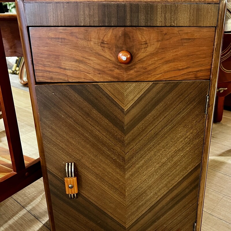 Vintage Cabinet, 1 Drawer, 1 Door, Wood, Size: 15x3x27