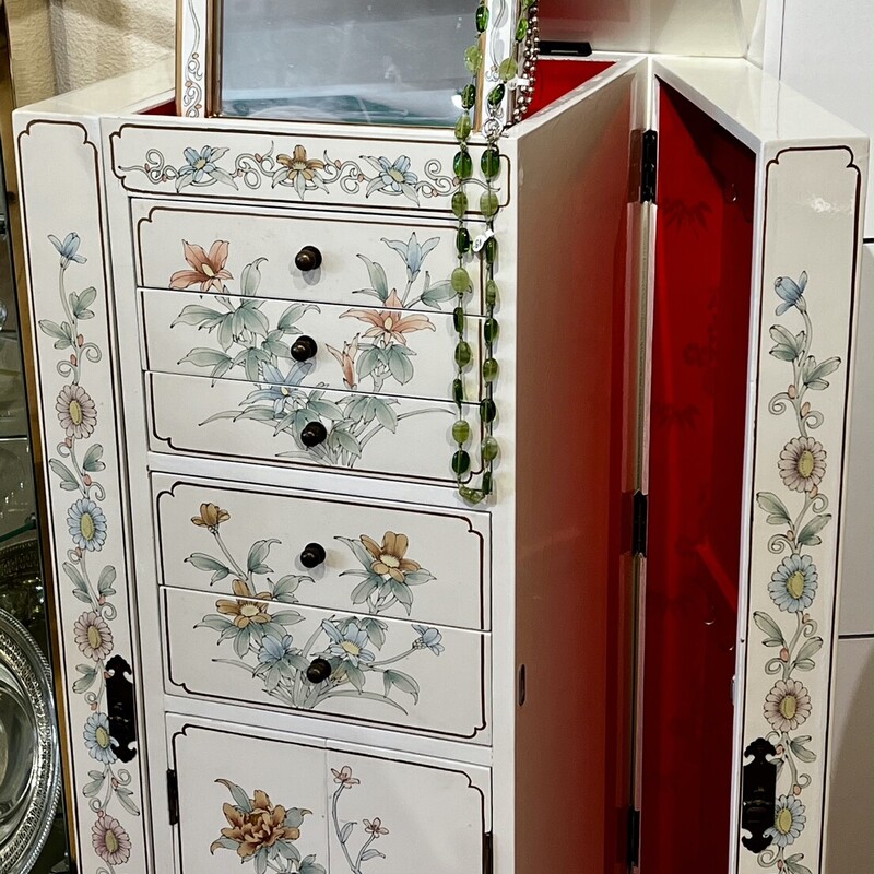 Jewelry Cabinet Floral, White, Size: 20x16x40