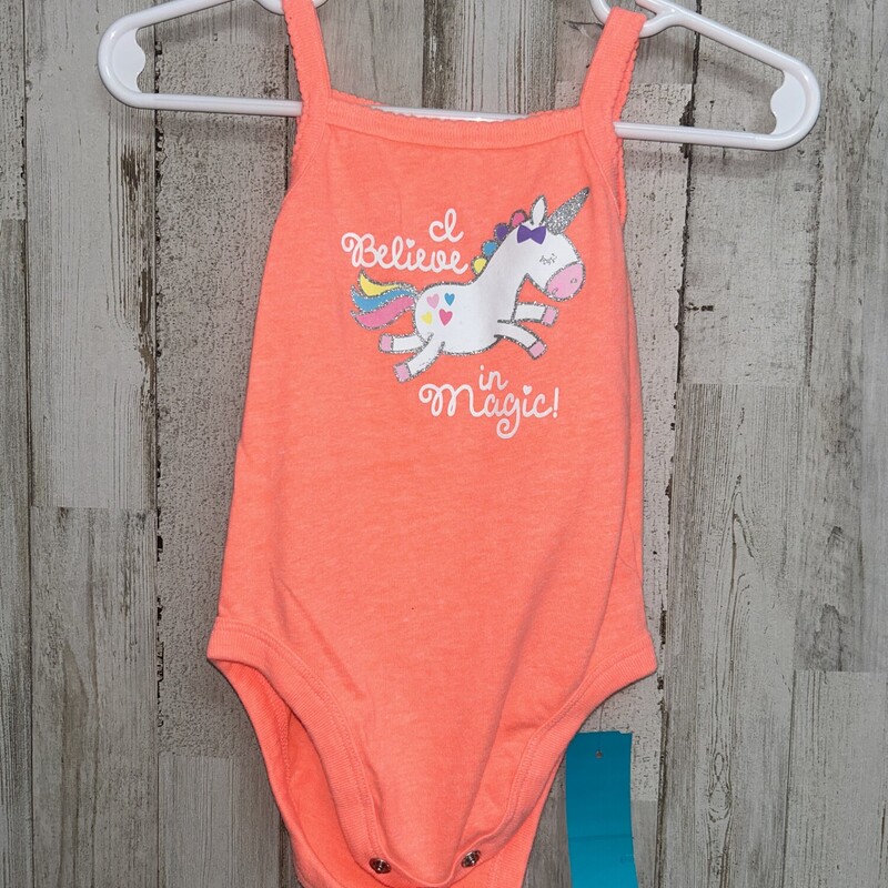 3/6M Coral Unicorn Onesie, Coral, Size: Girl NB-3m