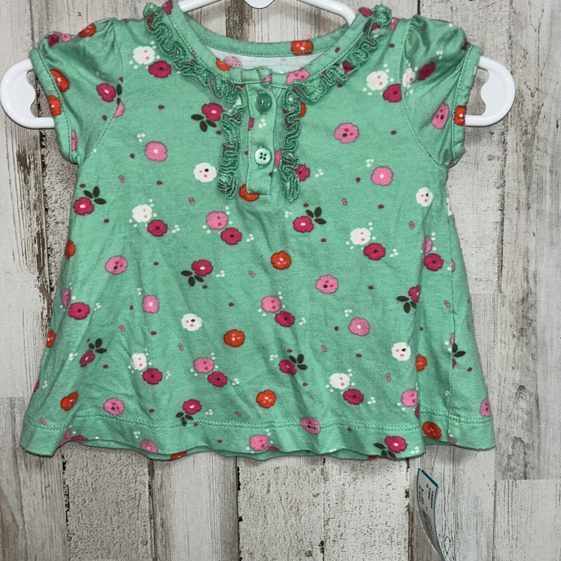 3/6M Green Floral Buttont, Green, Size: Girl NB-3m